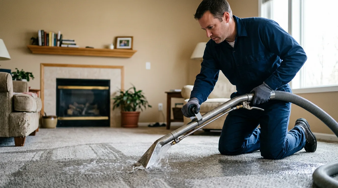 Water damage restoration technician working near North Andover, MA